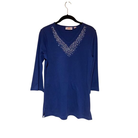 NWT Quacker Factory Embellished Studded Rhinestone Tunic Top S/XS - Picture 1 of 5